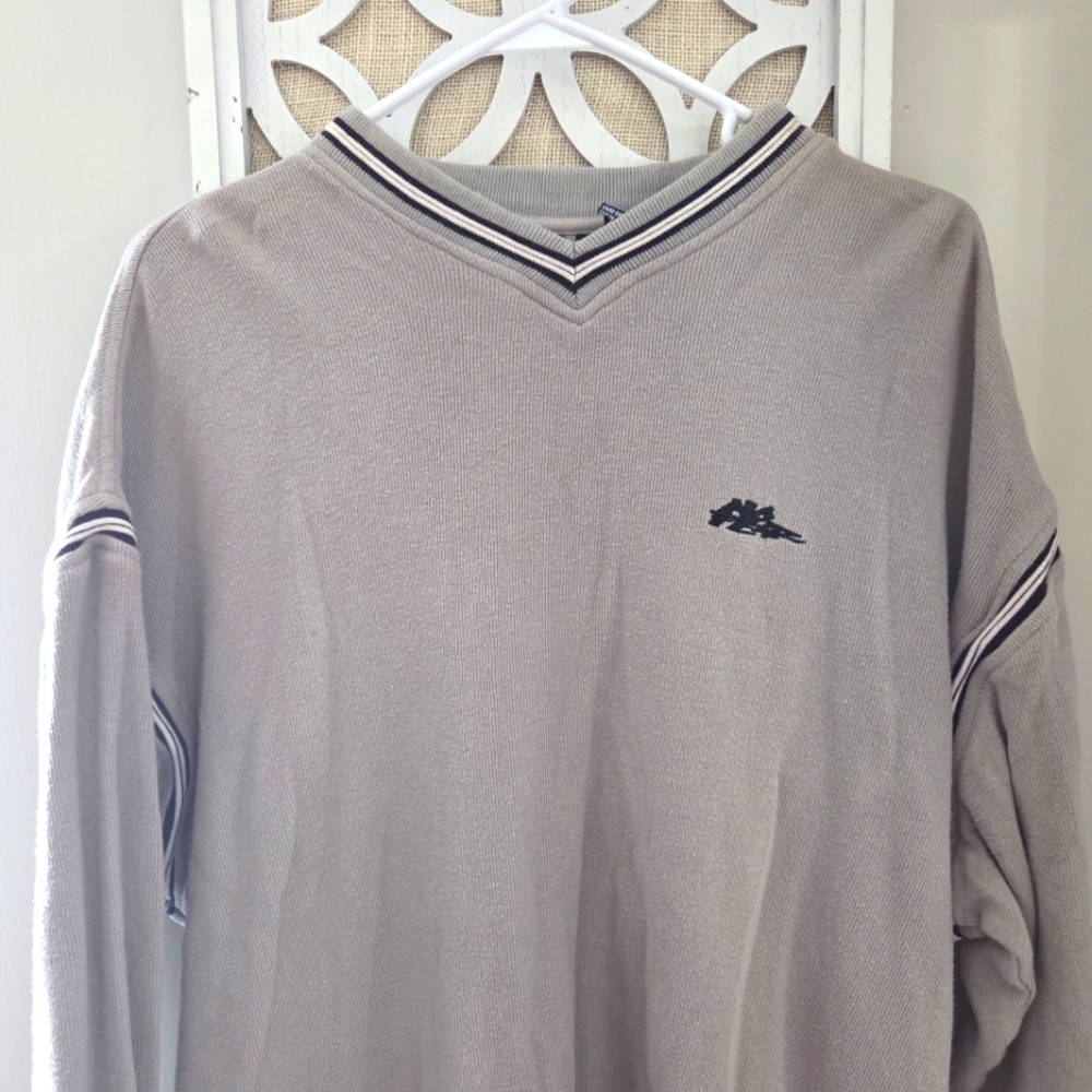 Vintage‎ No Fear Baggy Large Long Sleeve V Neck Shirt 90s Skater Y2K Grunge Gray